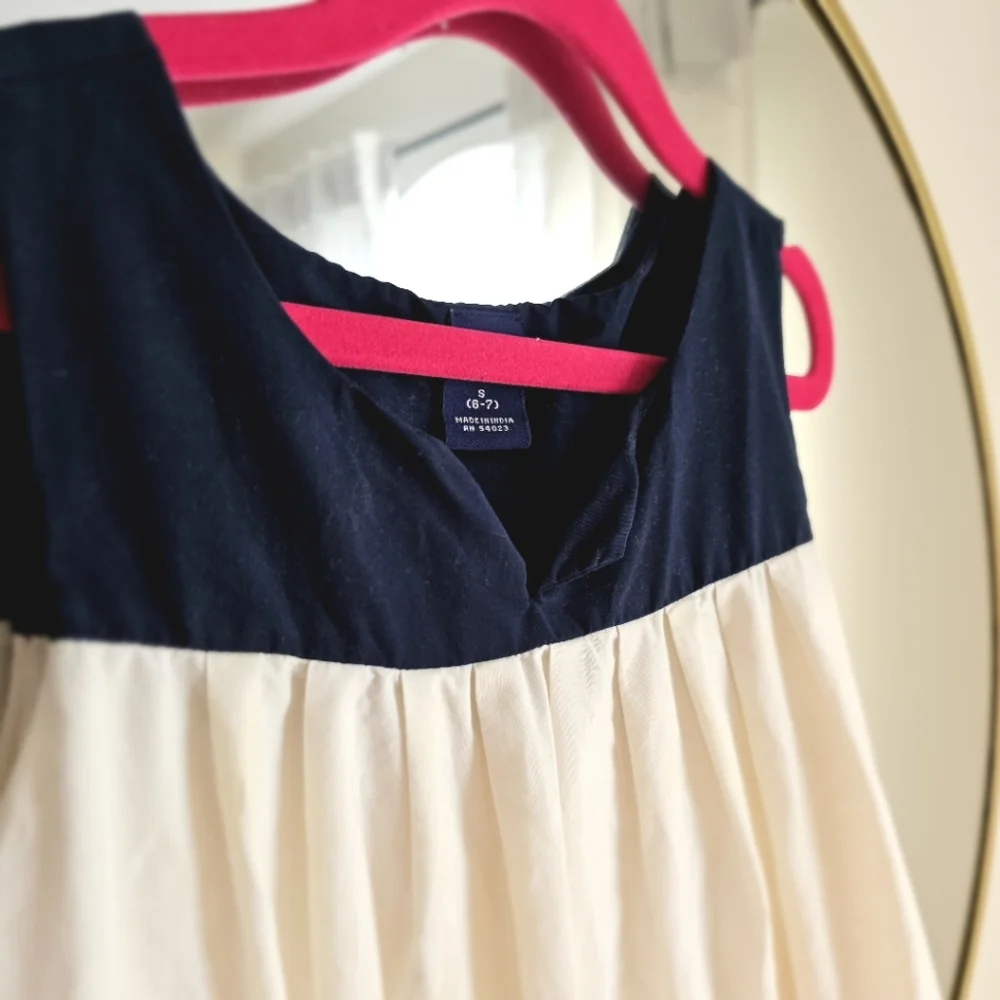 100% Cotton Gap Dress Navy Blue & White Floral Print Girls 6-7 Years Old